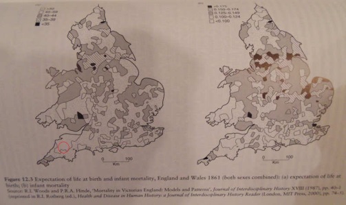 Health of England & Wales in 1861, from A Hinde's England's Population